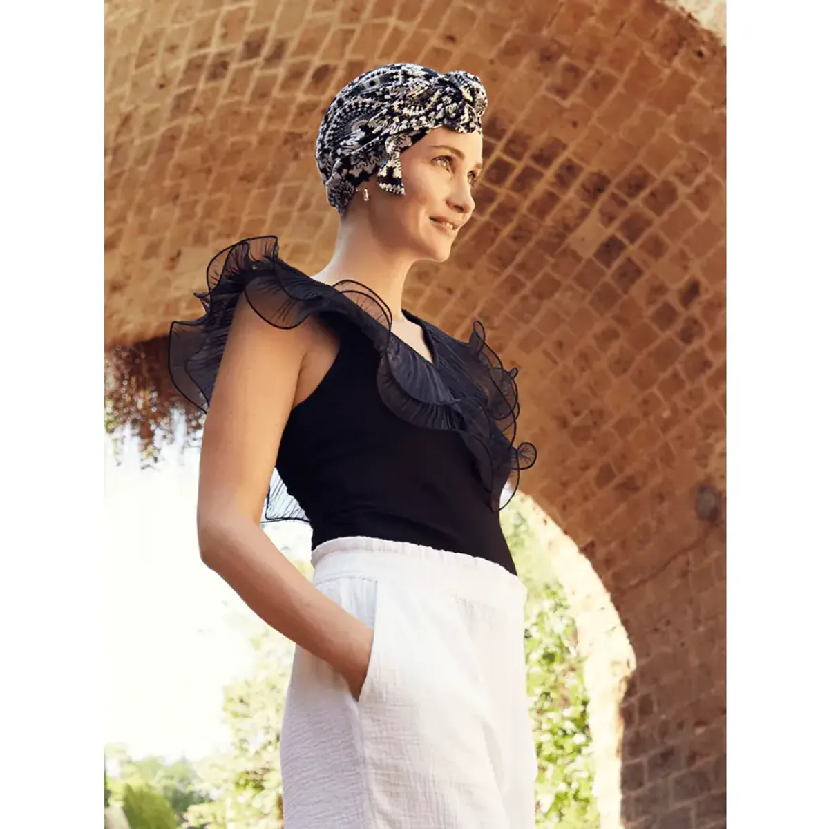 Hodeplagg Beatrice Turban Printed Linen 