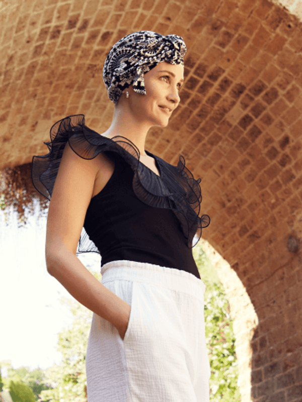 Hodeplagg Beatrice Turban Printed Linen 
